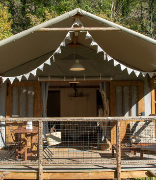 Location d’un chalet en bois au camping dans le Tarn, Lo Garda Riu
